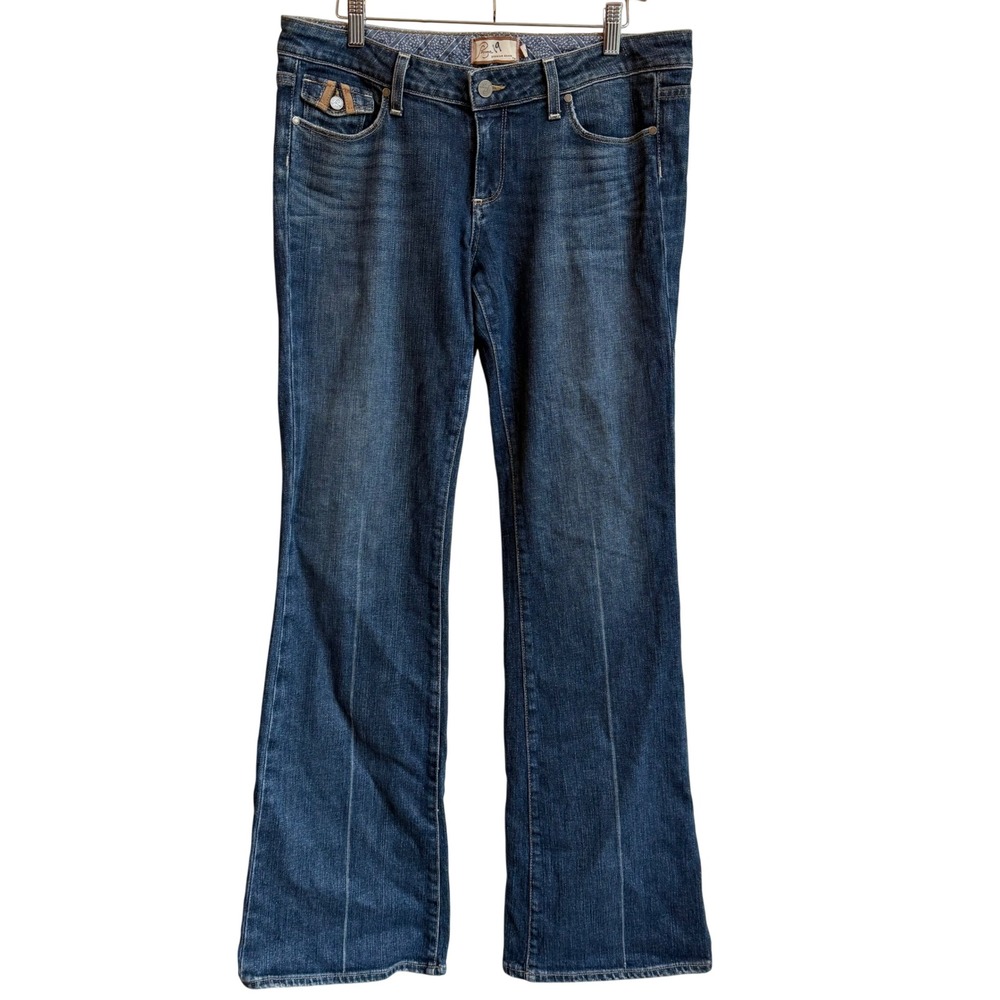 Paige Fairfax‎ Low Rise Bootcut Jeans Women 31 Medium Wash Long Inseam Flare Y2K